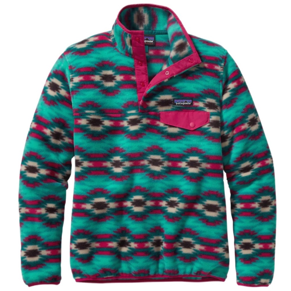Patagonia Synchilla Snap button Pullover Fleece Top | Womens XL Aztec Print